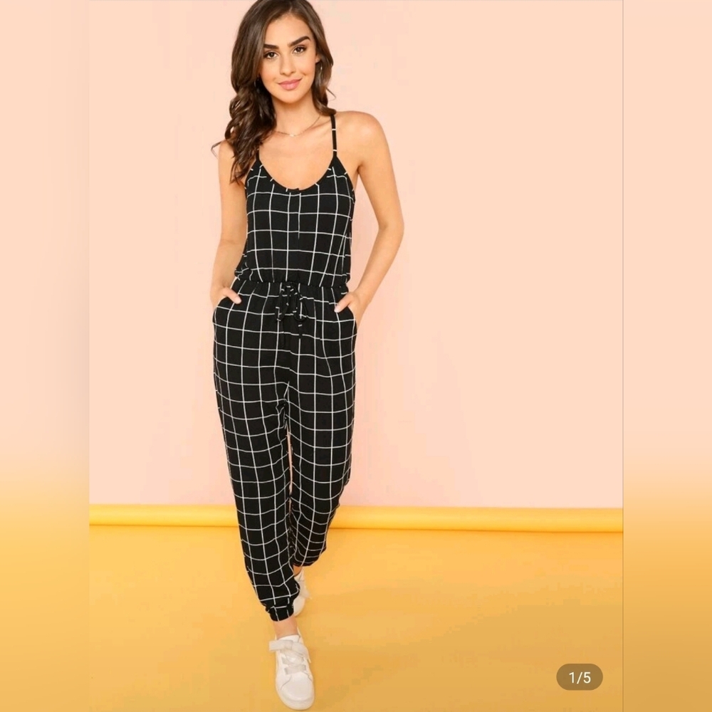 SHEIN Black and White Grid Jumpsuit
